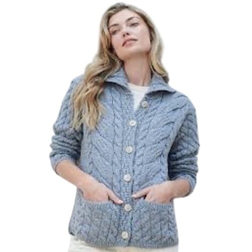 Aran Woollen Mills Super Soft Merino Wool Cardigan Gray B940 XS Made in Ireland